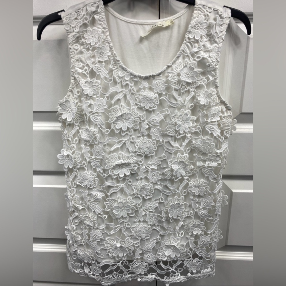 Crochet Lace Boho Sleeveless Festival Layering Tank Top Large Solitaire